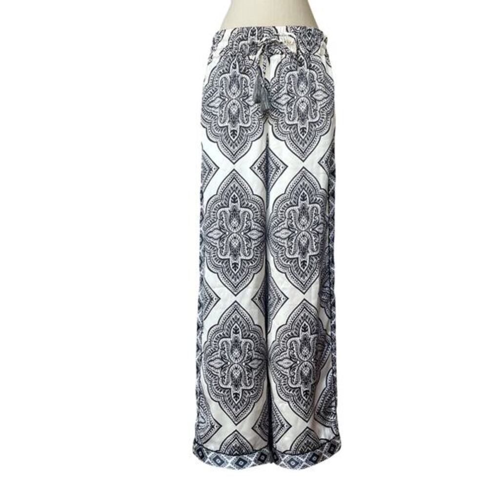 House‎ of Harlow Wide Leg Pants Medium Pajama Boho Black Royal Silky High Rise